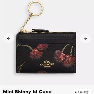 Coach Black ID Case with Red Cherry Design
